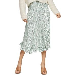 Topshop Idol Wisteria Ruffle Botanical Green Midi Slip Skirt Size 2